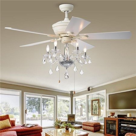 WAREHOUSE OF TIFFANY Warehouse of Tiffany CFL-8213WH 26 in. Havorand 5-Light Indoor Hand Pull Chain Ceiling Fan; White CFL-8213WH